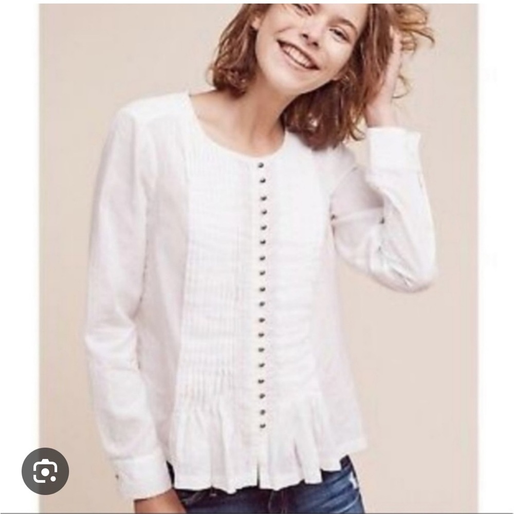 Anthropologie Maeve Gelise Button Front Relaxed Cotton Long Sleeve Blouse Top